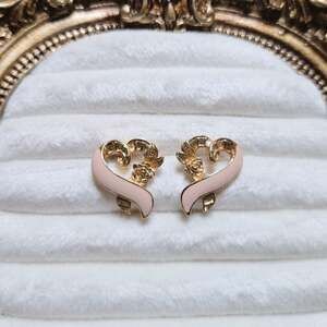 Vintage Avon Pink Heart Ribbon Stud Earrings